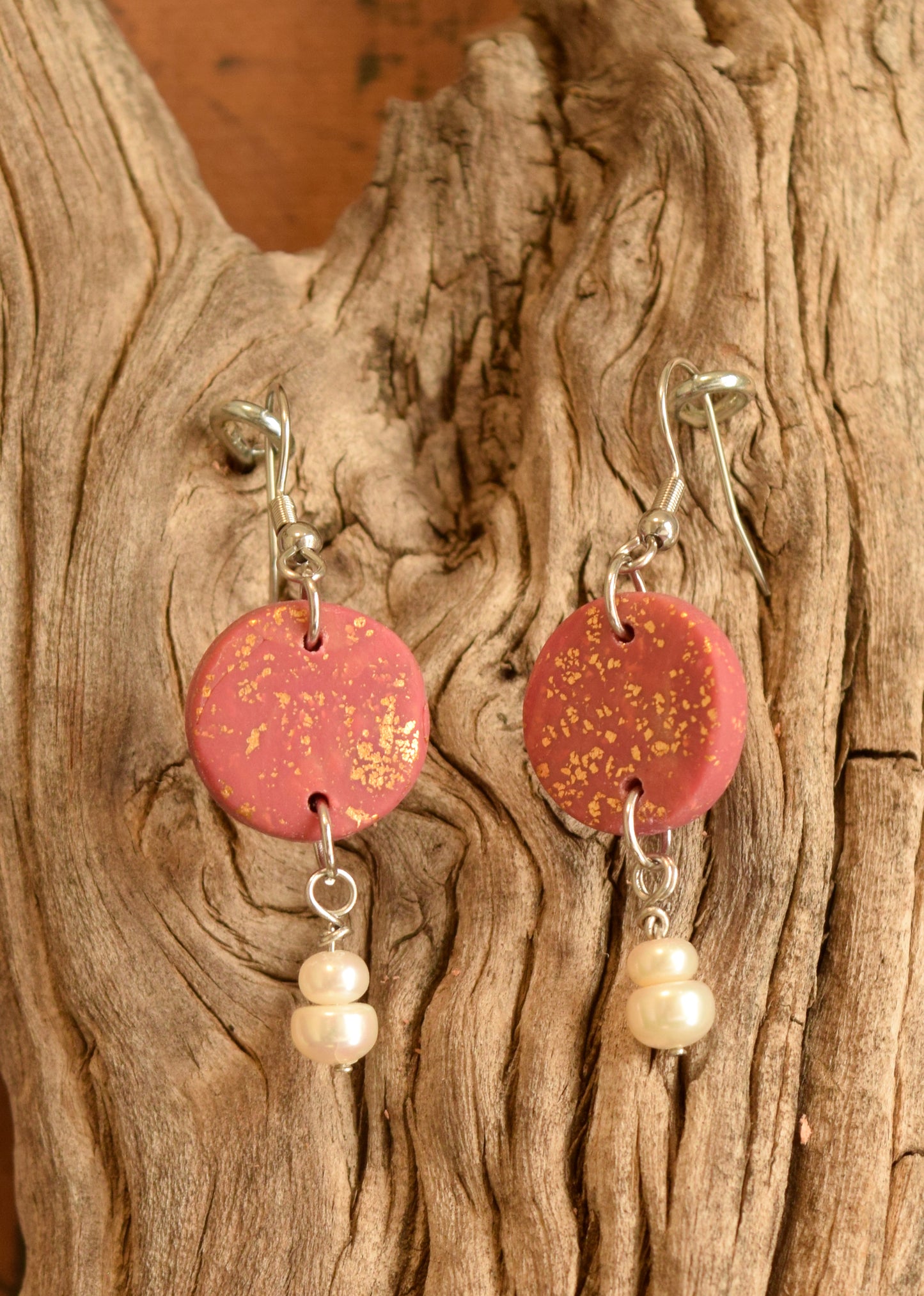 Berry and gold with pearl earrings