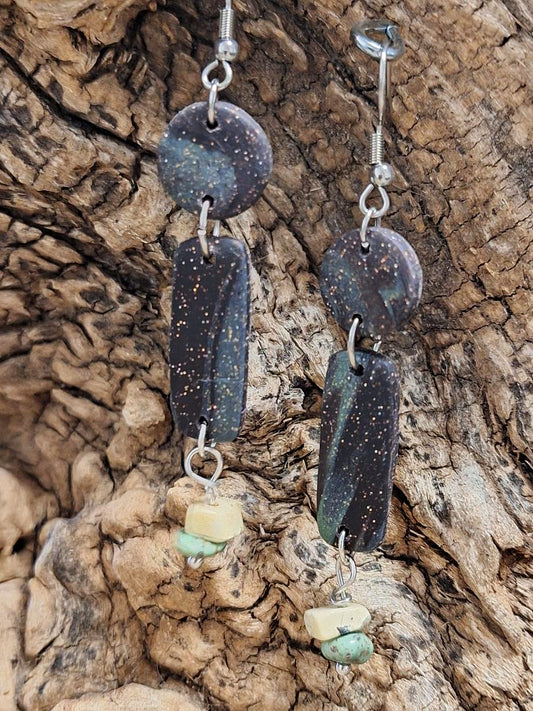 Green and black sparkle with stone earings